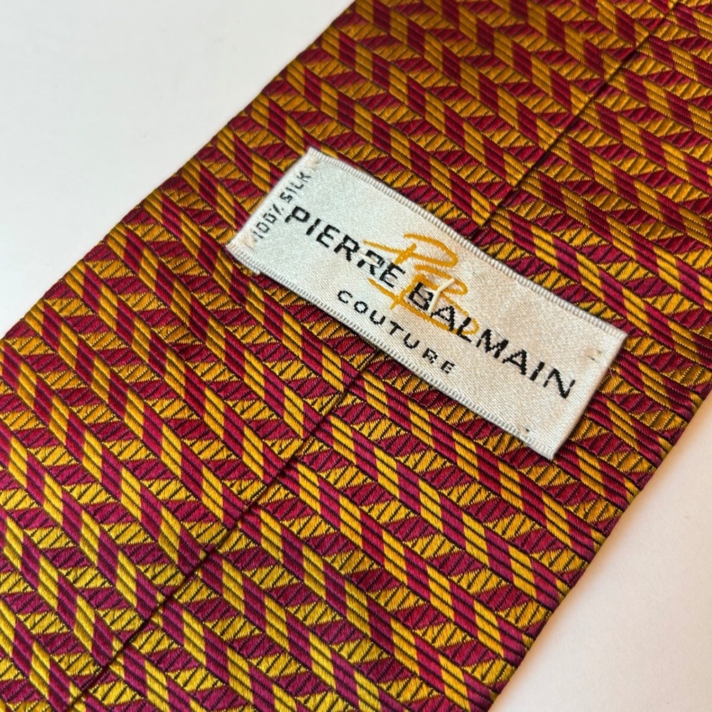 Pierre Balmain Couture 100% silk necktie vintage magenta pink gold geometric - Picture 3 of 5
